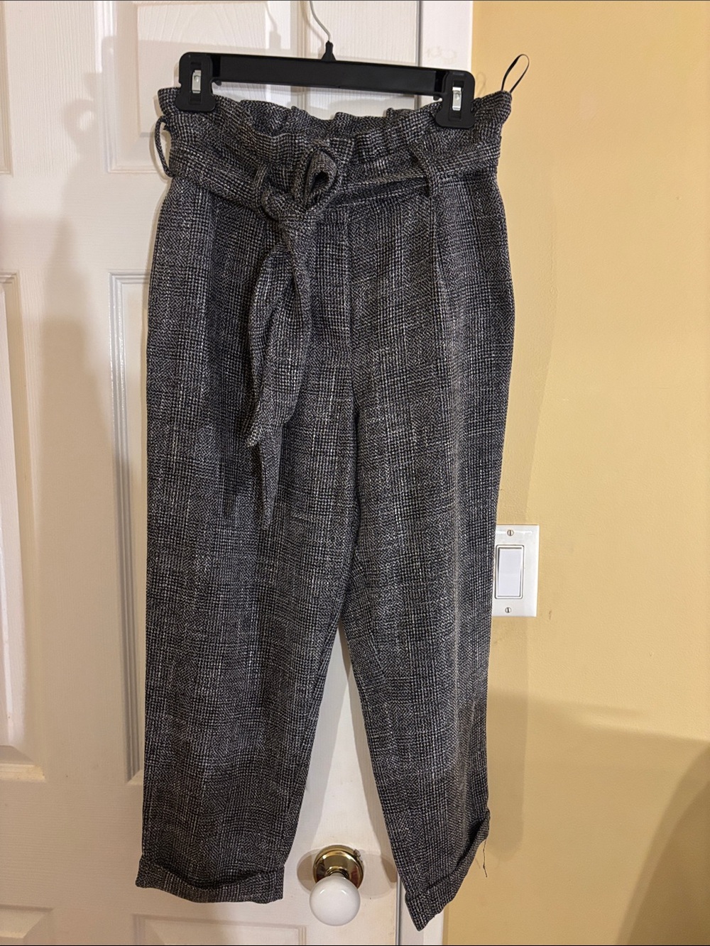 Topshop Gray Paperbag Waist Straight Leg Pants
